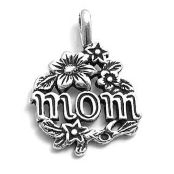 DAINTY "MOM" FLOWER-RINGED CHARM IN STERLING SILVER - Picture 1 of 1